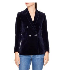 Sandro Evana Velvet Blazer In Navy Blue
